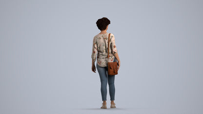scanned 3D woman casual walking, photogrammetry people for Enscape and V-Ray, front view render