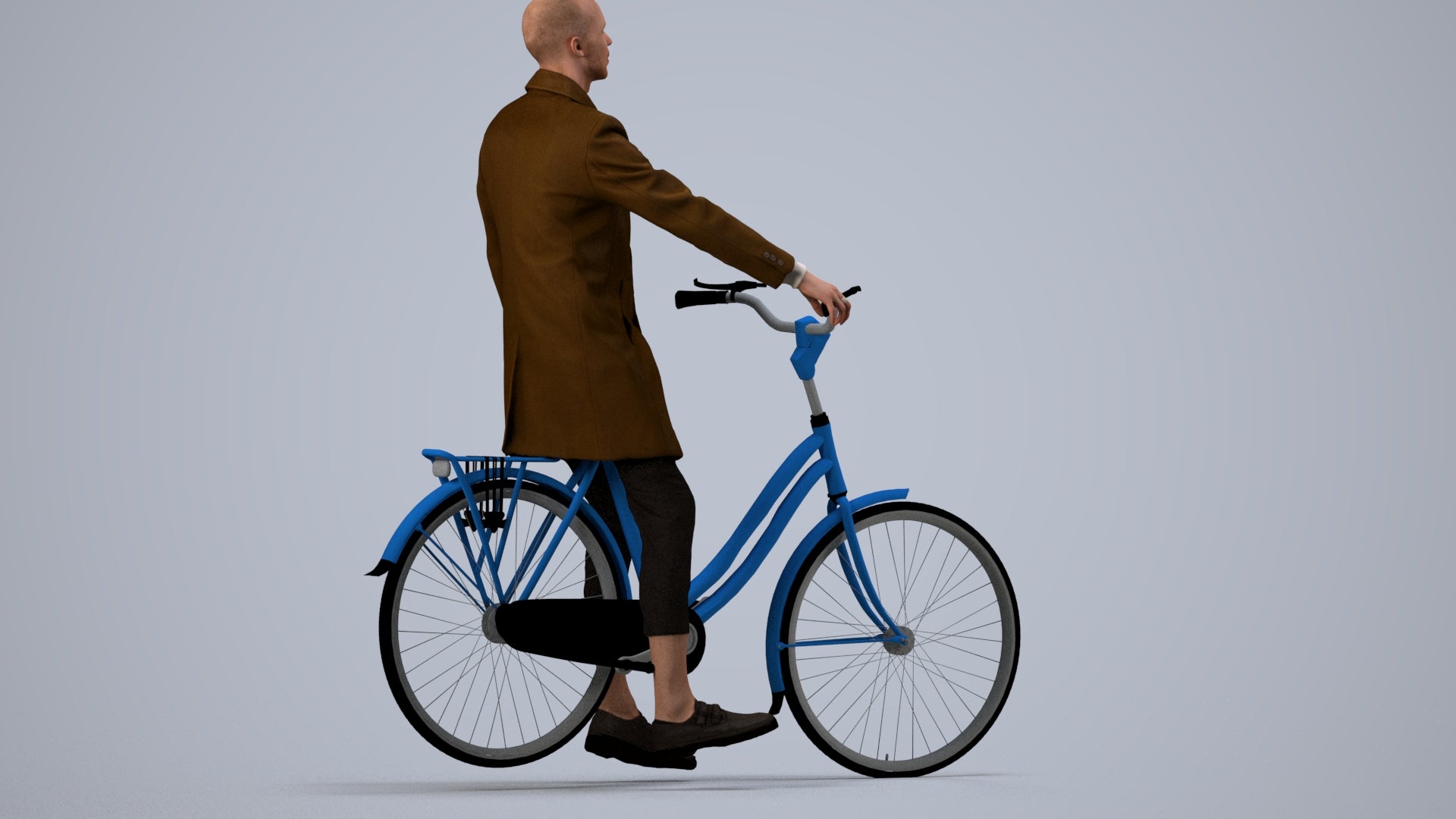 3D people model man business cycling, scanned human for 3ds Max rendering, side view render