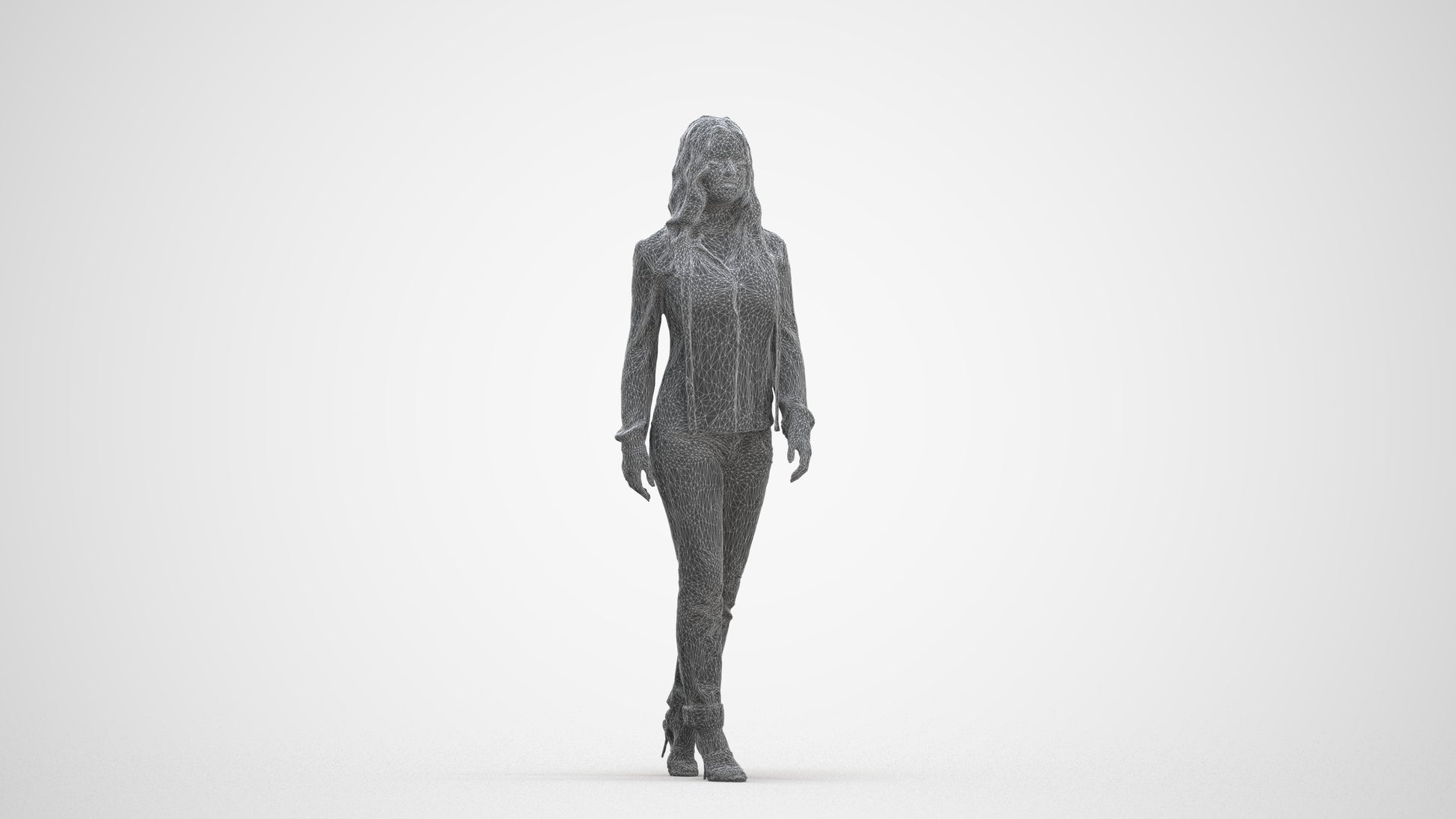 realistic 3D human woman casual walking, archviz people FBX OBJ for Blender, three-quarter front view render