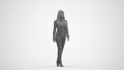 realistic 3D human woman casual walking, archviz people FBX OBJ for Blender, three-quarter front view render