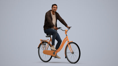 photogrammetry 3D man casual cycling, realistic human model archviz FBX, standing pose render