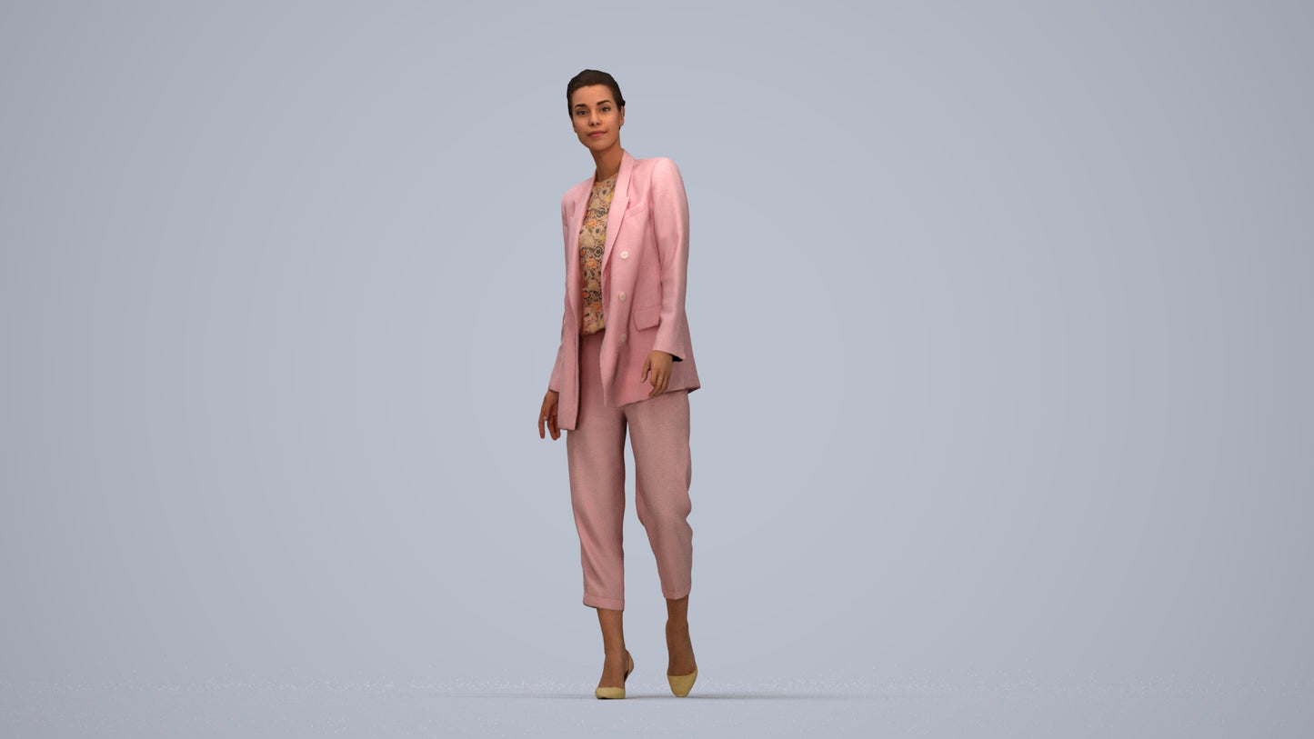 realistic 3D people woman business walking, render-ready for V-Ray and Corona, FBX OBJ, top-down view render
