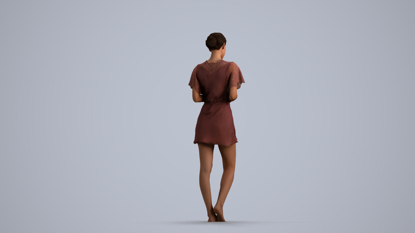 3D scanned woman bathroom, photorealistic archviz people for Enscape and SketchUp, front view render