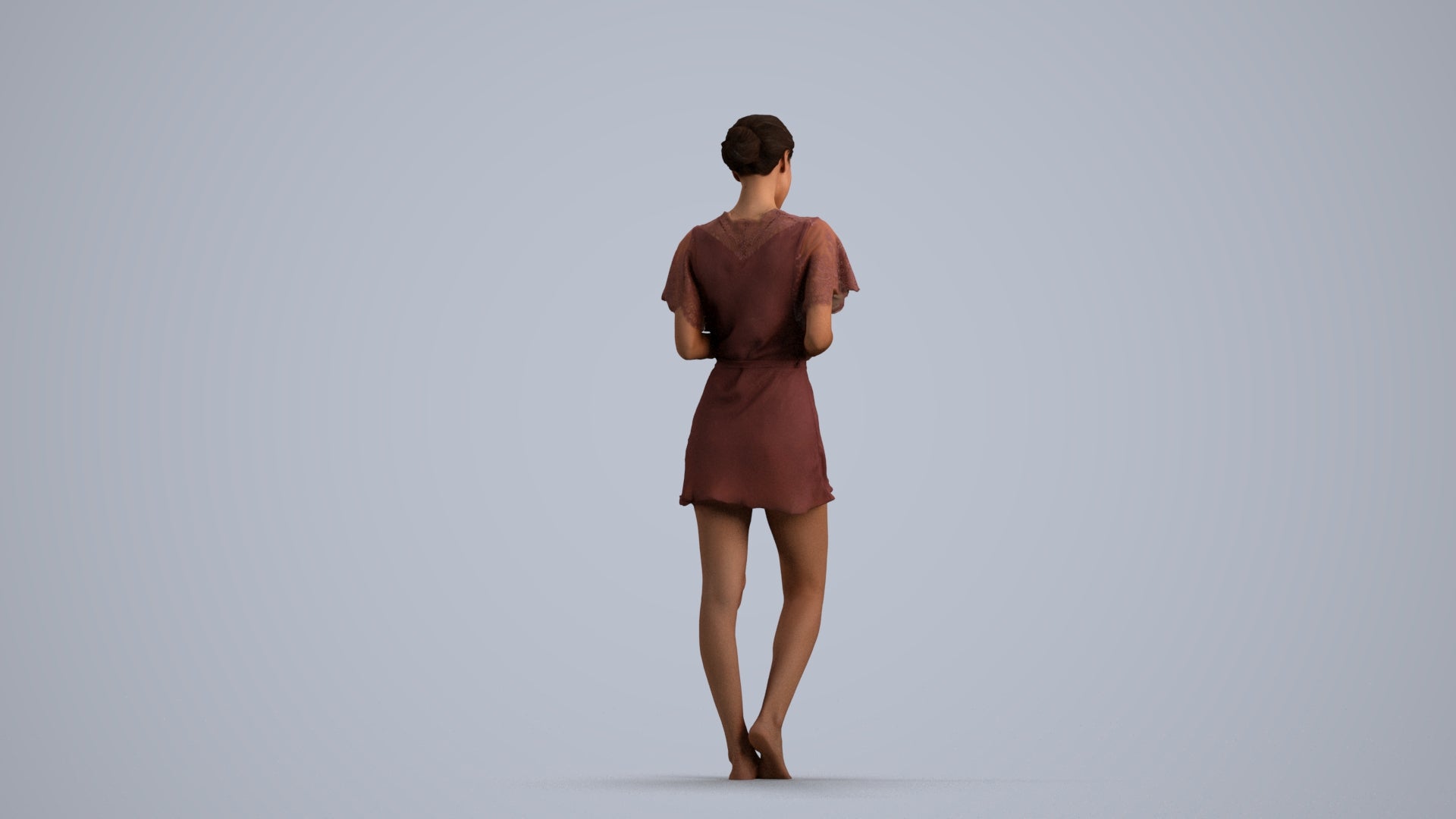 3D scanned woman bathroom, photorealistic archviz people for Enscape and SketchUp, front view render