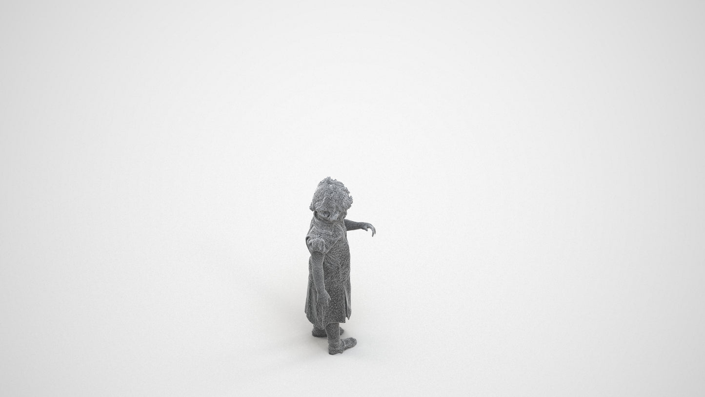 photogrammetry 3D girl kids, realistic human model archviz FBX, wireframe three-quarter view