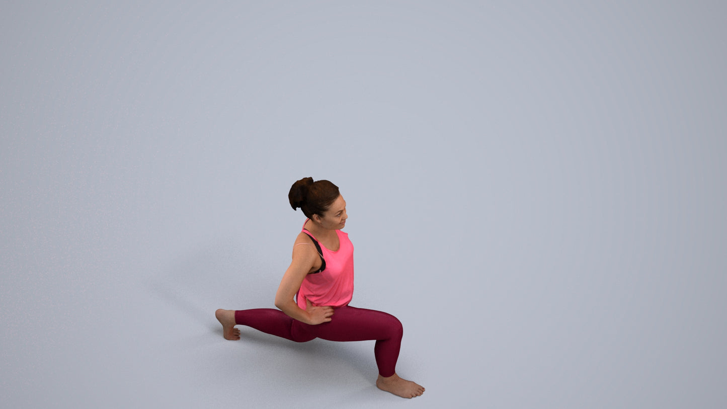 3D human model woman sport, photogrammetry scanned person for archviz, back view render