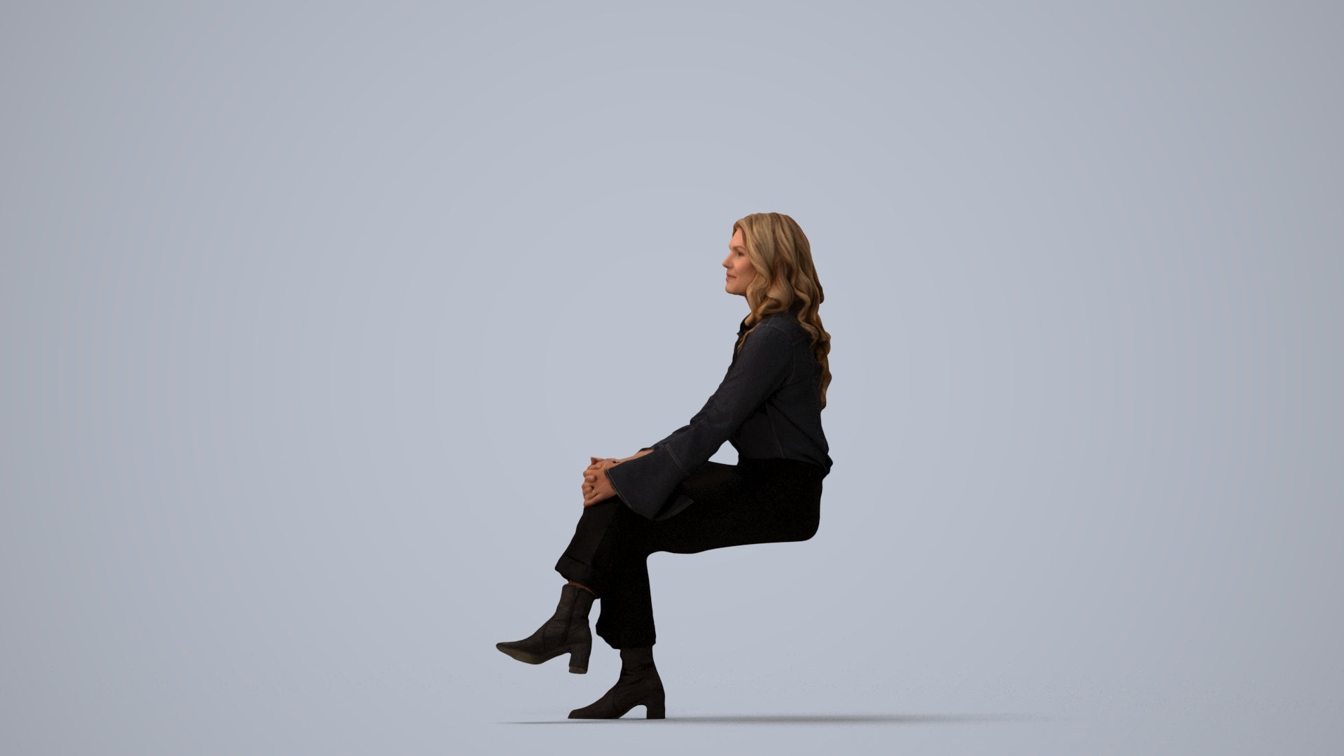 3D human model woman business formalaffairs, photogrammetry scanned person for archviz, three-quarter view render