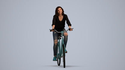 realistic 3D woman casual cycling, scanned archviz people for Blender and 3ds Max, standing pose render