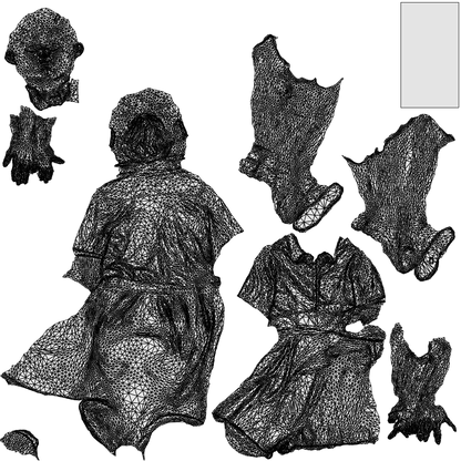 realistic 3D girl mix, scanned archviz people for Blender and 3ds Max, wireframe top-down view