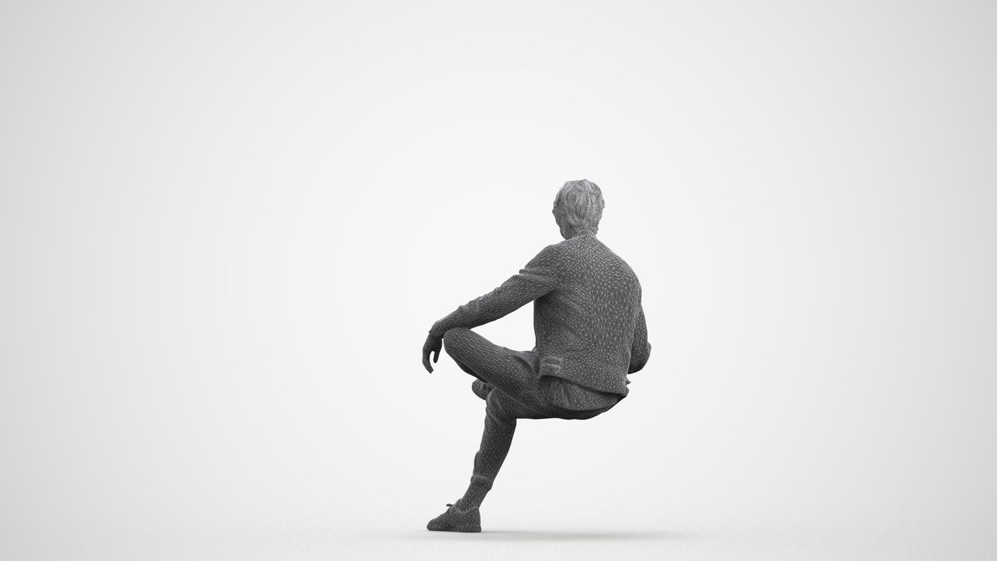 realistic 3D people man casual sitting, render-ready for V-Ray and Corona, FBX OBJ, wireframe front view
