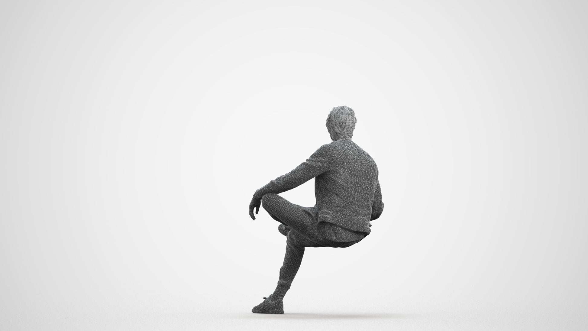 realistic 3D people man casual sitting, render-ready for V-Ray and Corona, FBX OBJ, wireframe front view