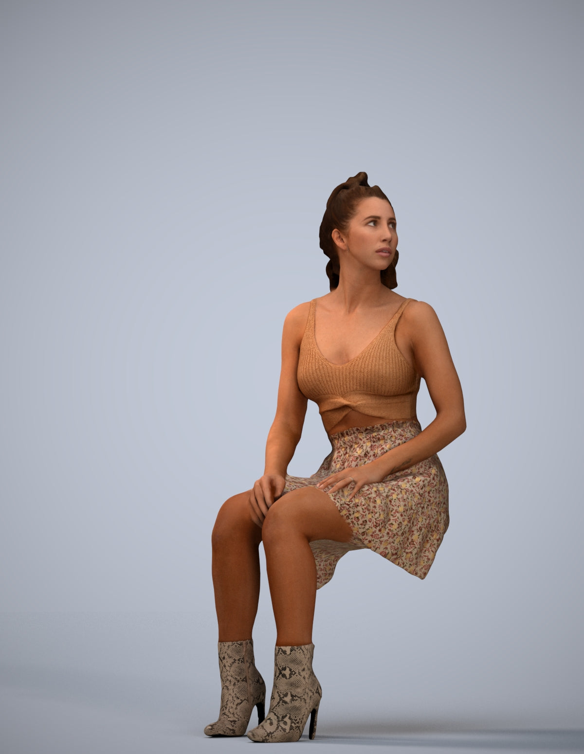 scanned 3D woman casual sitting, photogrammetry people for Enscape and V-Ray