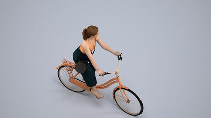 realistic 3D human girl casual cycling, archviz people FBX OBJ for Blender, back view render