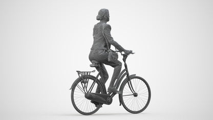 3D people model woman business cycling, scanned human for 3ds Max rendering, wireframe side view