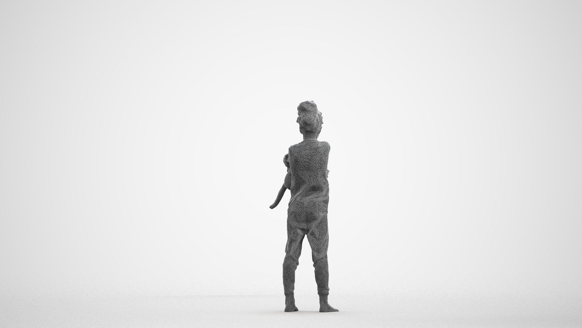 realistic 3D human girl kids, archviz people FBX OBJ for Blender, wireframe front view