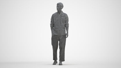 3D human model man casual walking, photogrammetry scanned person for archviz, top-down view render