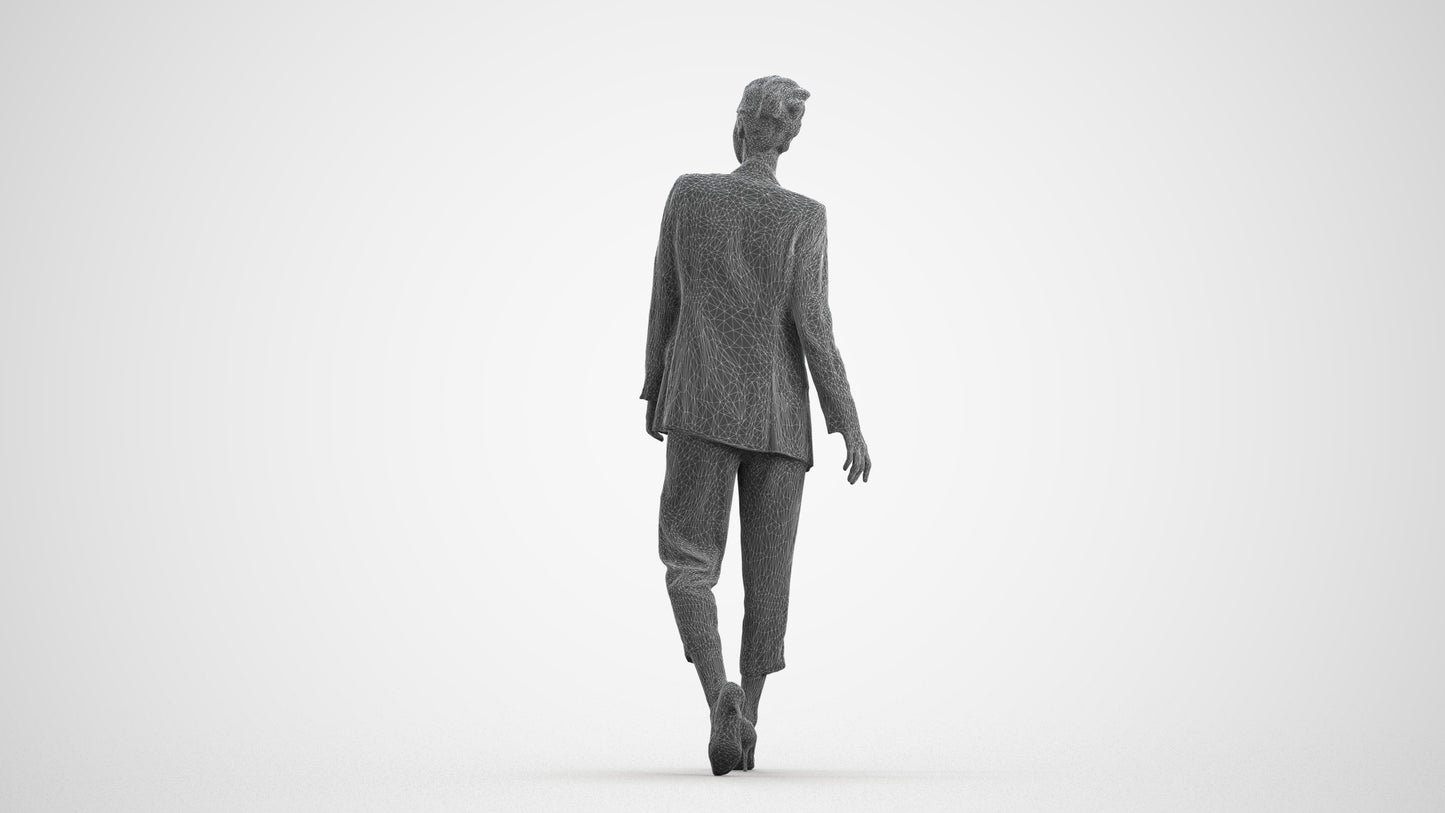 realistic 3D people woman business walking, render-ready for V-Ray and Corona, FBX OBJ, wireframe front view