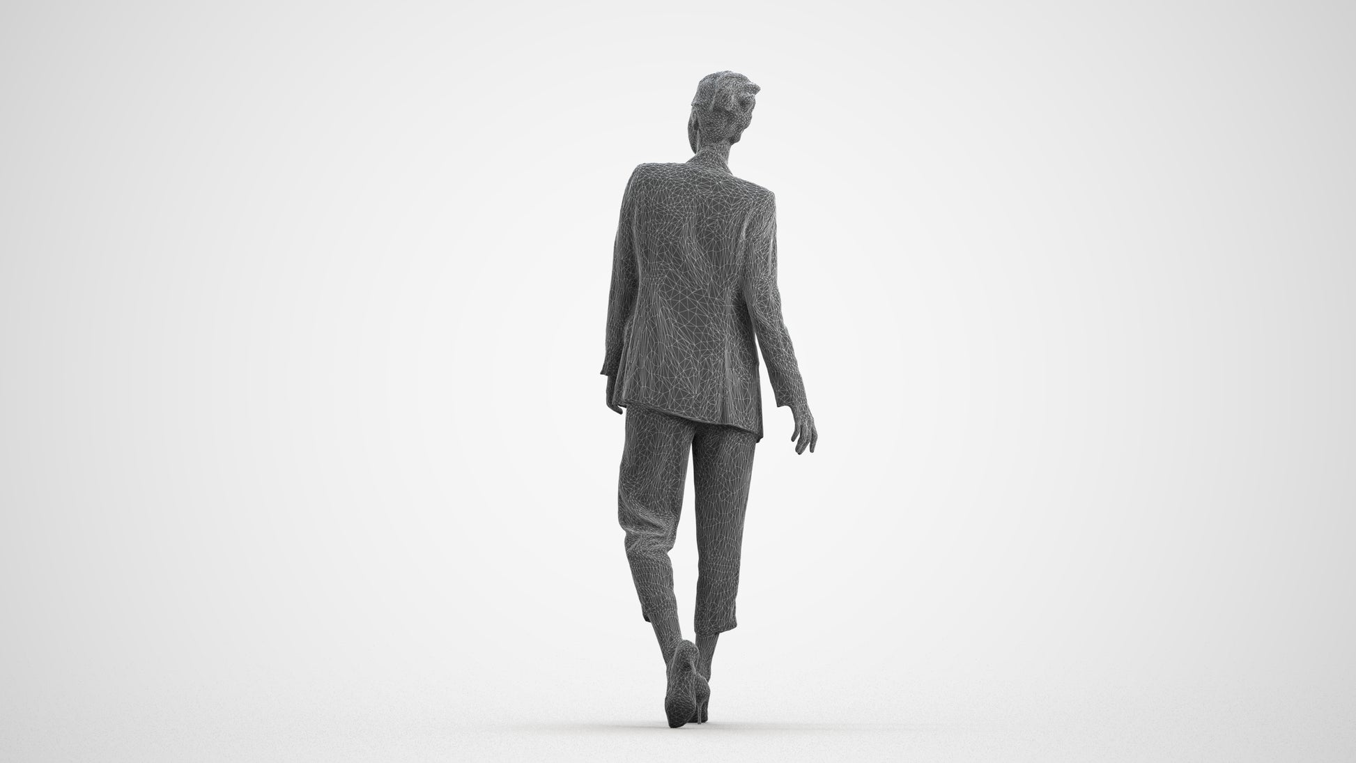 realistic 3D people woman business walking, render-ready for V-Ray and Corona, FBX OBJ, wireframe front view