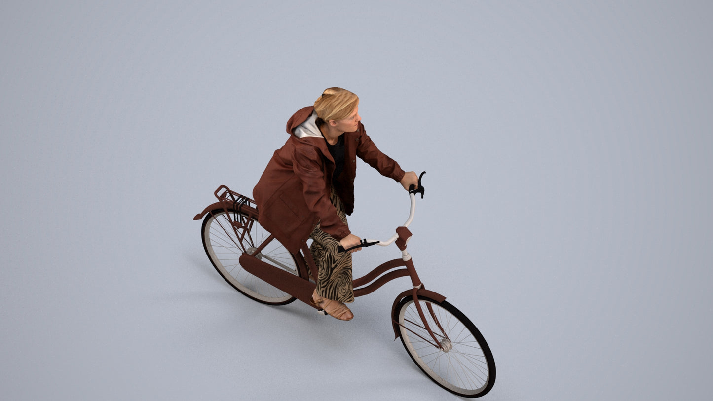 3D people model woman casual cycling, scanned human for 3ds Max rendering, back view render
