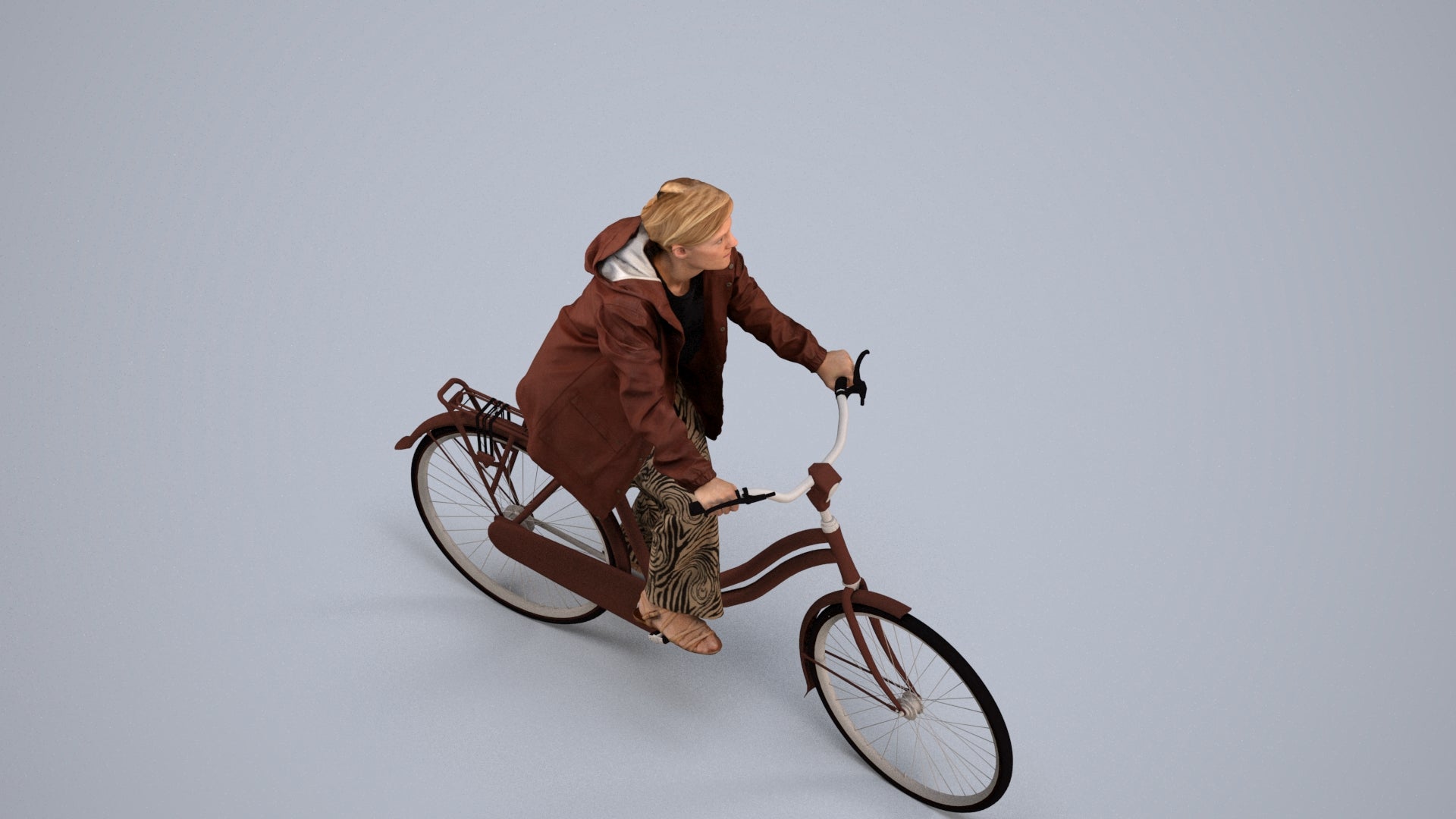 3D people model woman casual cycling, scanned human for 3ds Max rendering, back view render