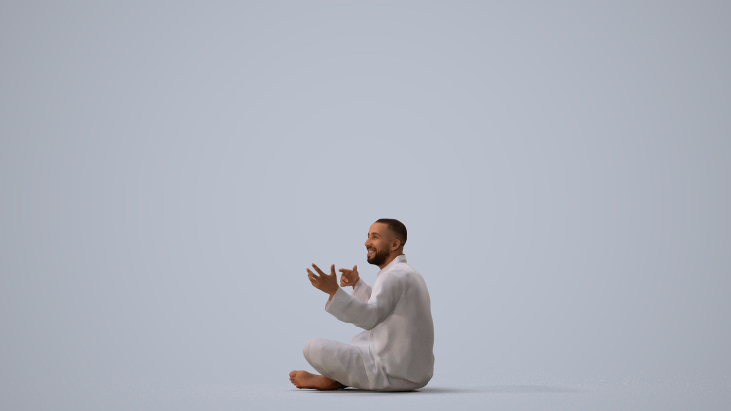 realistic 3D people man sitting, render-ready for V-Ray and Corona, FBX OBJ, three-quarter view render
