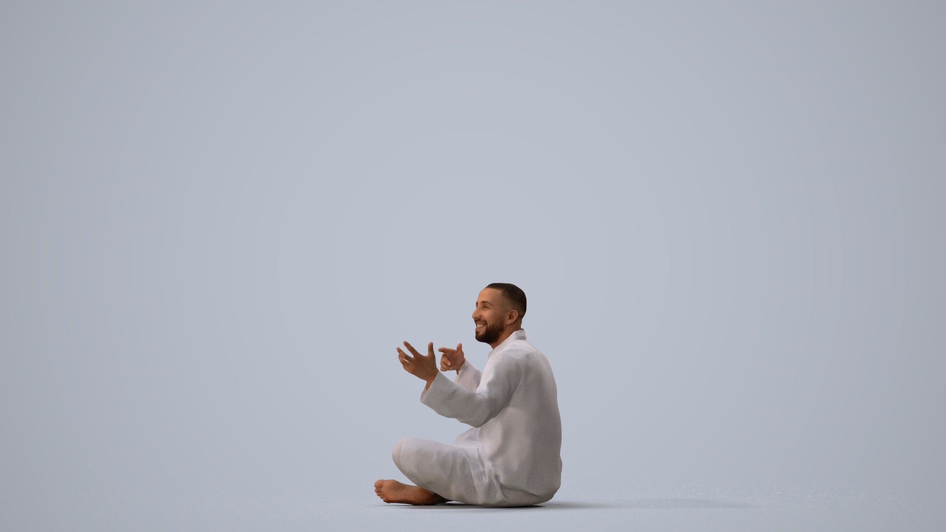 realistic 3D people man sitting, render-ready for V-Ray and Corona, FBX OBJ, three-quarter view render