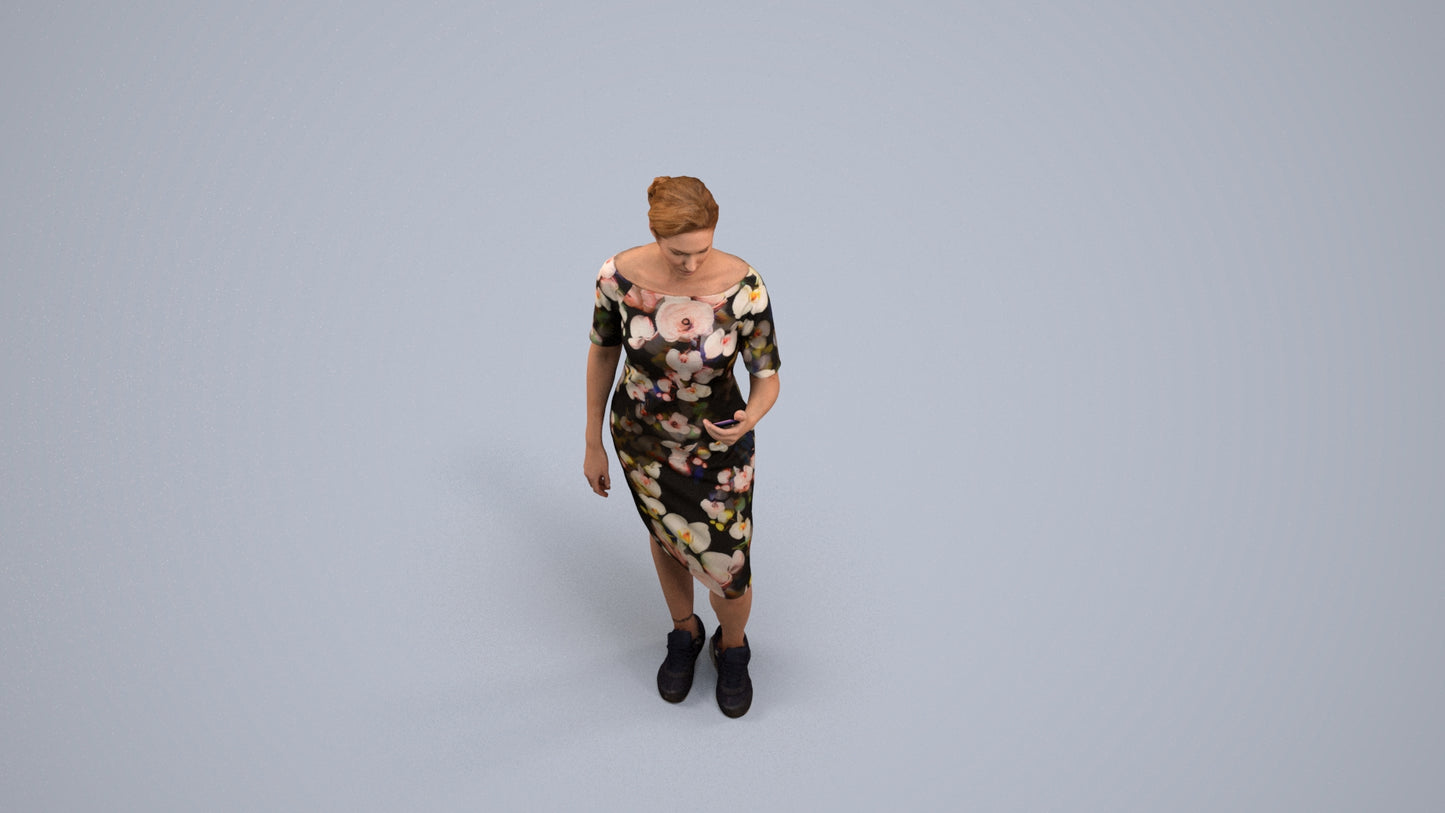 3D people model woman casual standing, scanned human for 3ds Max rendering, back view render
