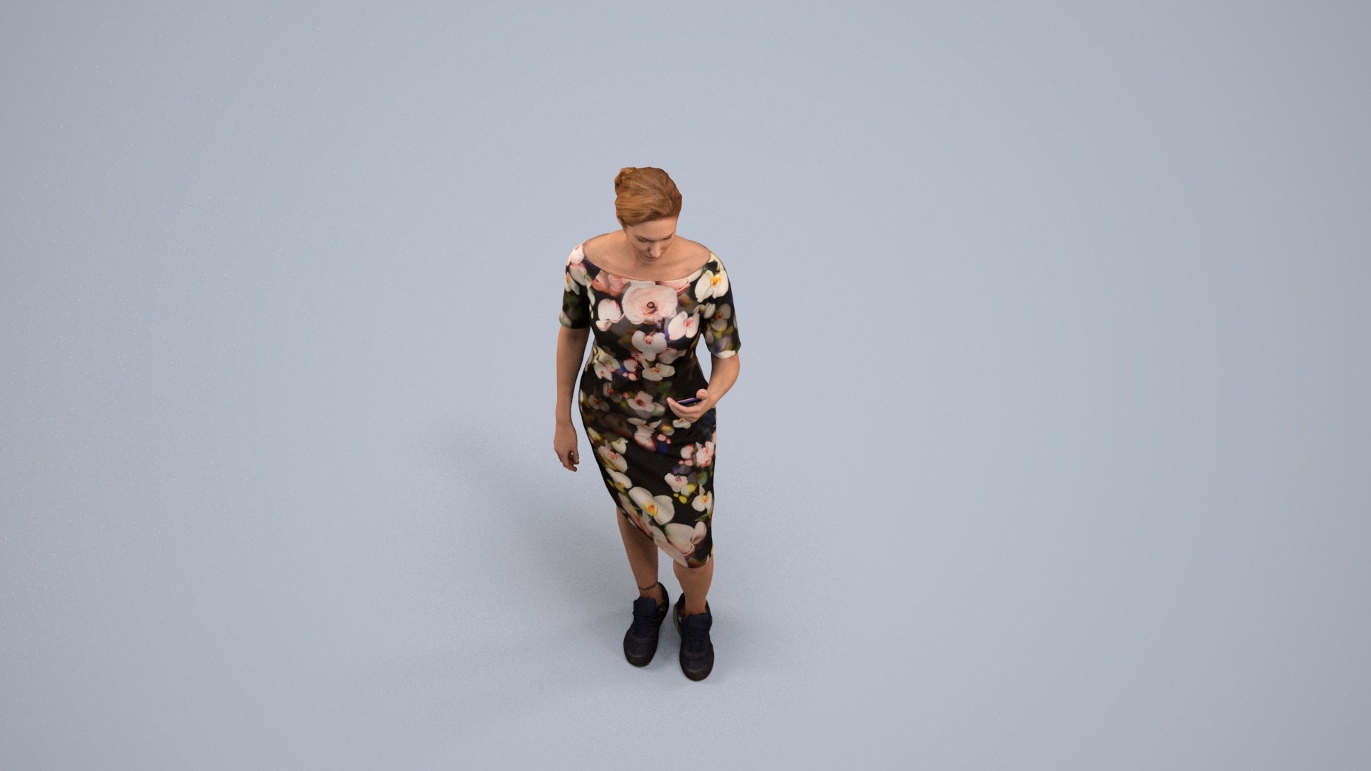 3D people model woman casual standing, scanned human for 3ds Max rendering, back view render