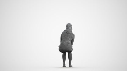 realistic 3D human woman casual sitting, archviz people FBX OBJ for Blender, wireframe front view