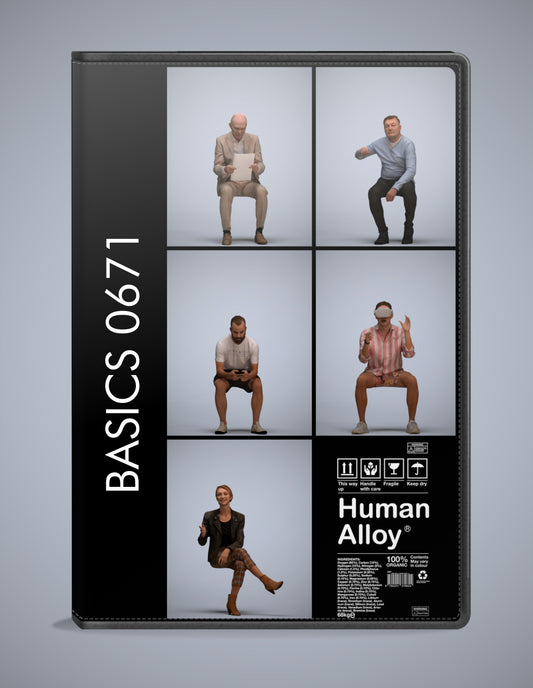3D human models sitting bundle, 5 photogrammetry scanned people for archviz