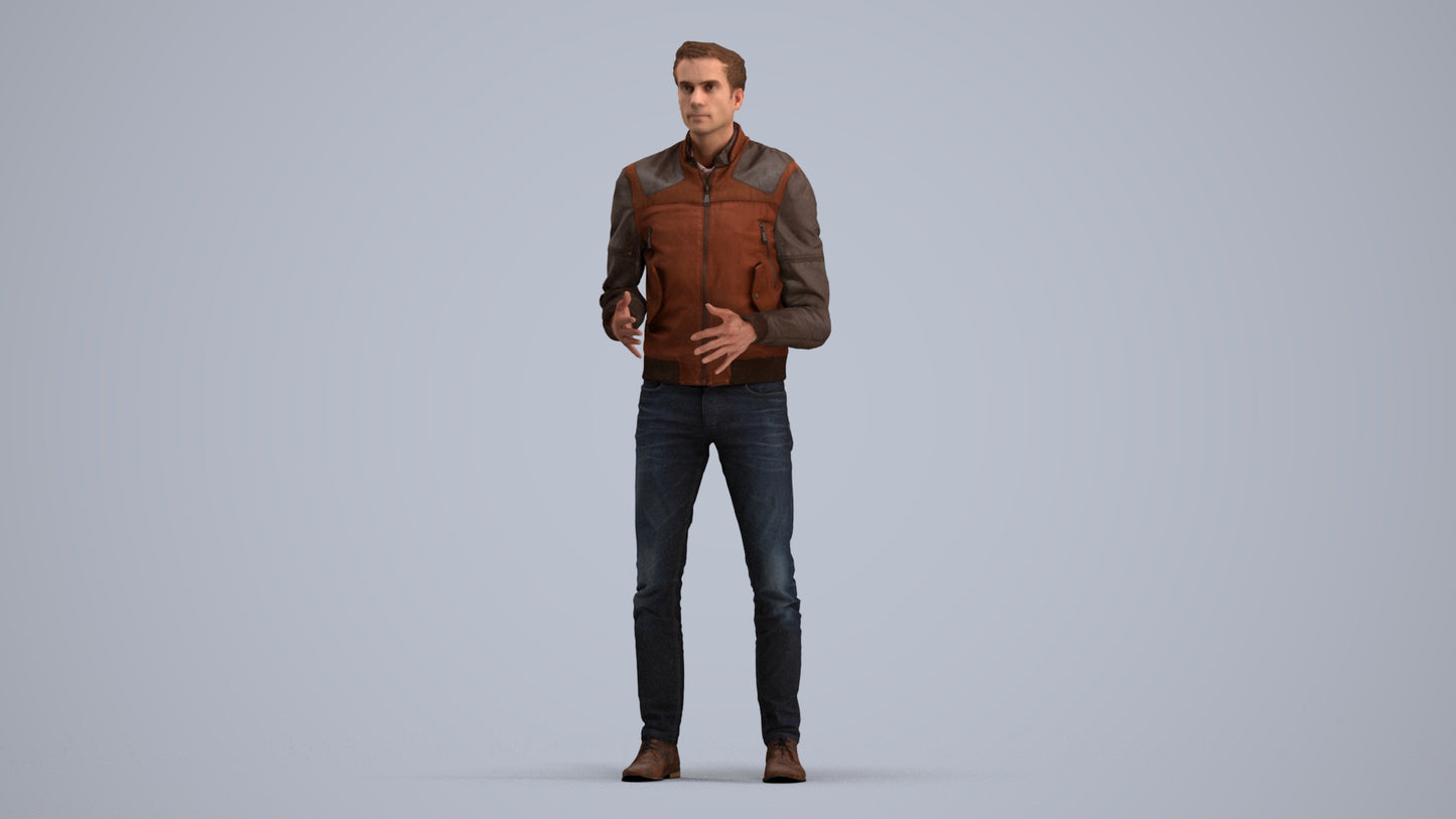 realistic 3D man casual business, scanned archviz people for Blender and 3ds Max, standing pose render