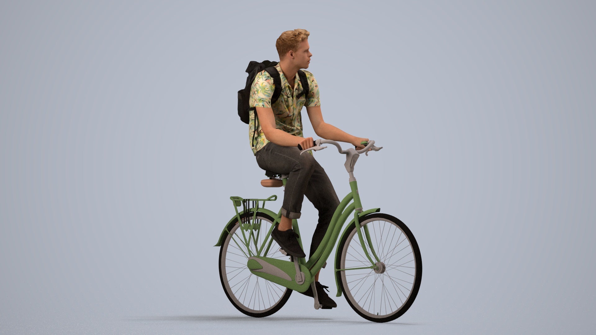 3D people model man casual cycling, scanned human for 3ds Max rendering, side view render