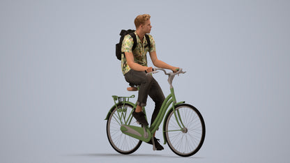 3D people model man casual cycling, scanned human for 3ds Max rendering, side view render