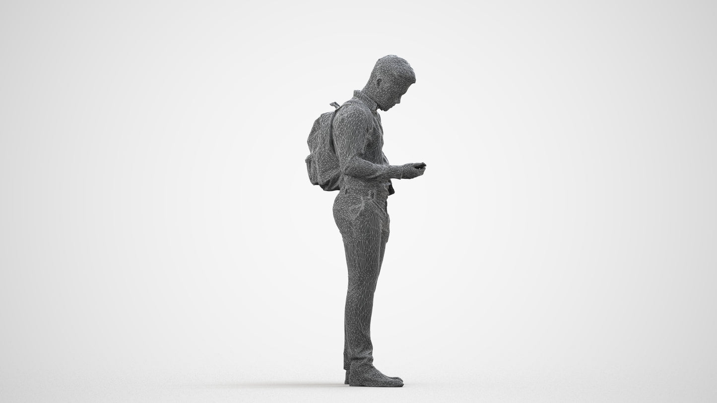 3D people model boy kids, scanned human for 3ds Max rendering, wireframe side view