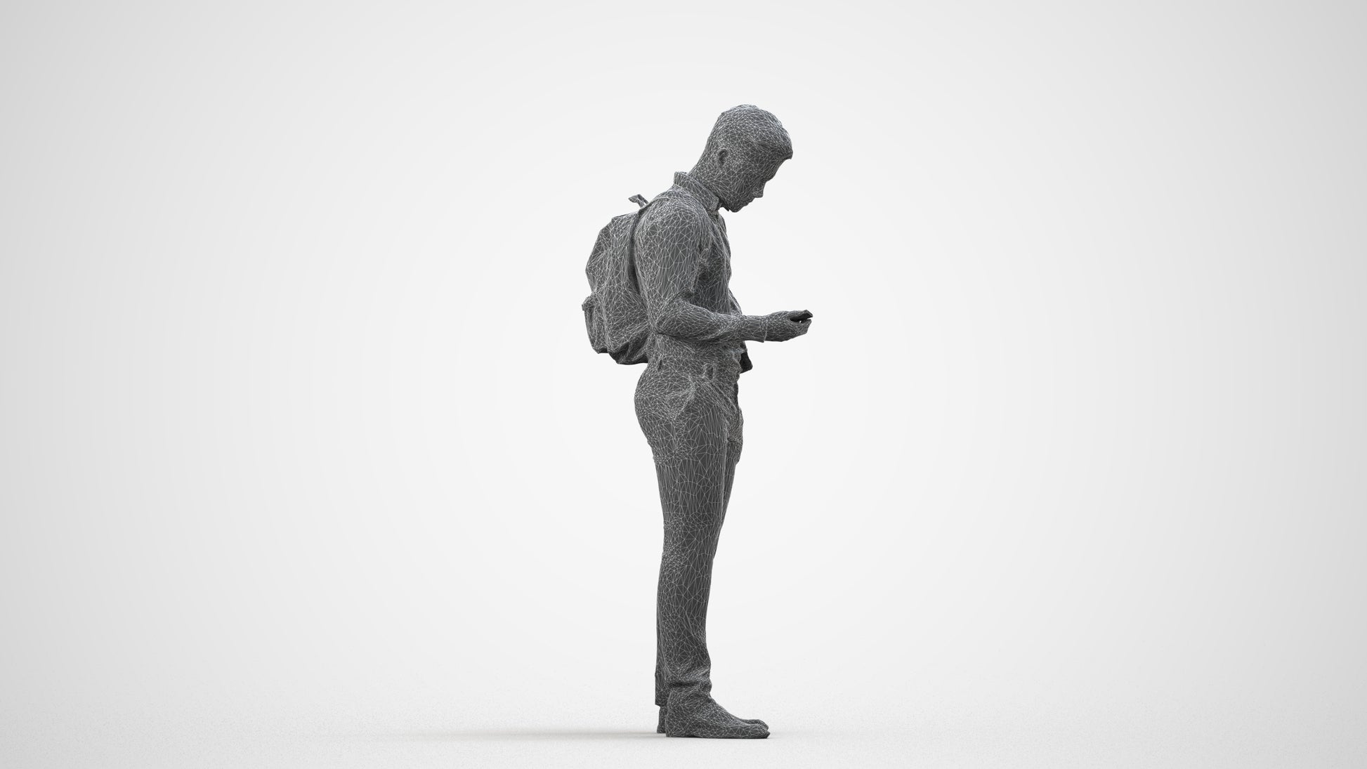 3D people model boy kids, scanned human for 3ds Max rendering, wireframe side view