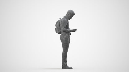 3D people model boy kids, scanned human for 3ds Max rendering, wireframe side view