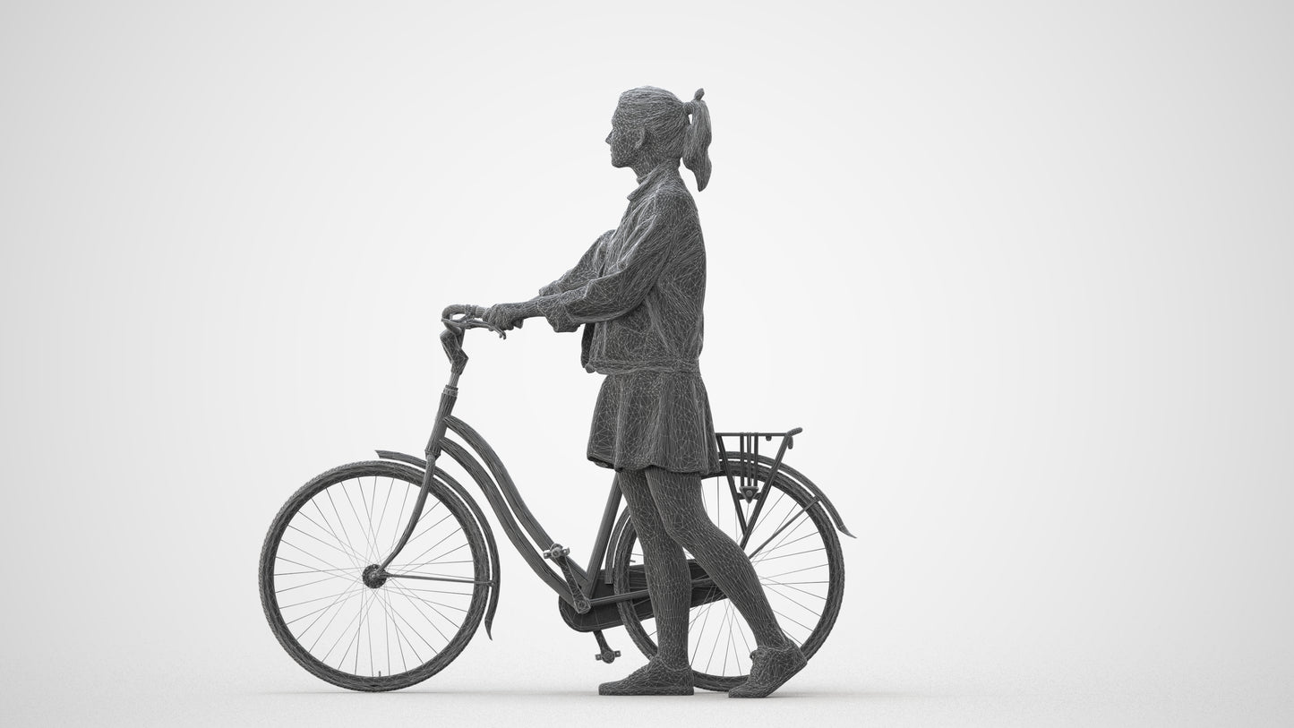 scanned 3D woman casual cycling, photogrammetry people for Enscape and V-Ray, square thumbnail