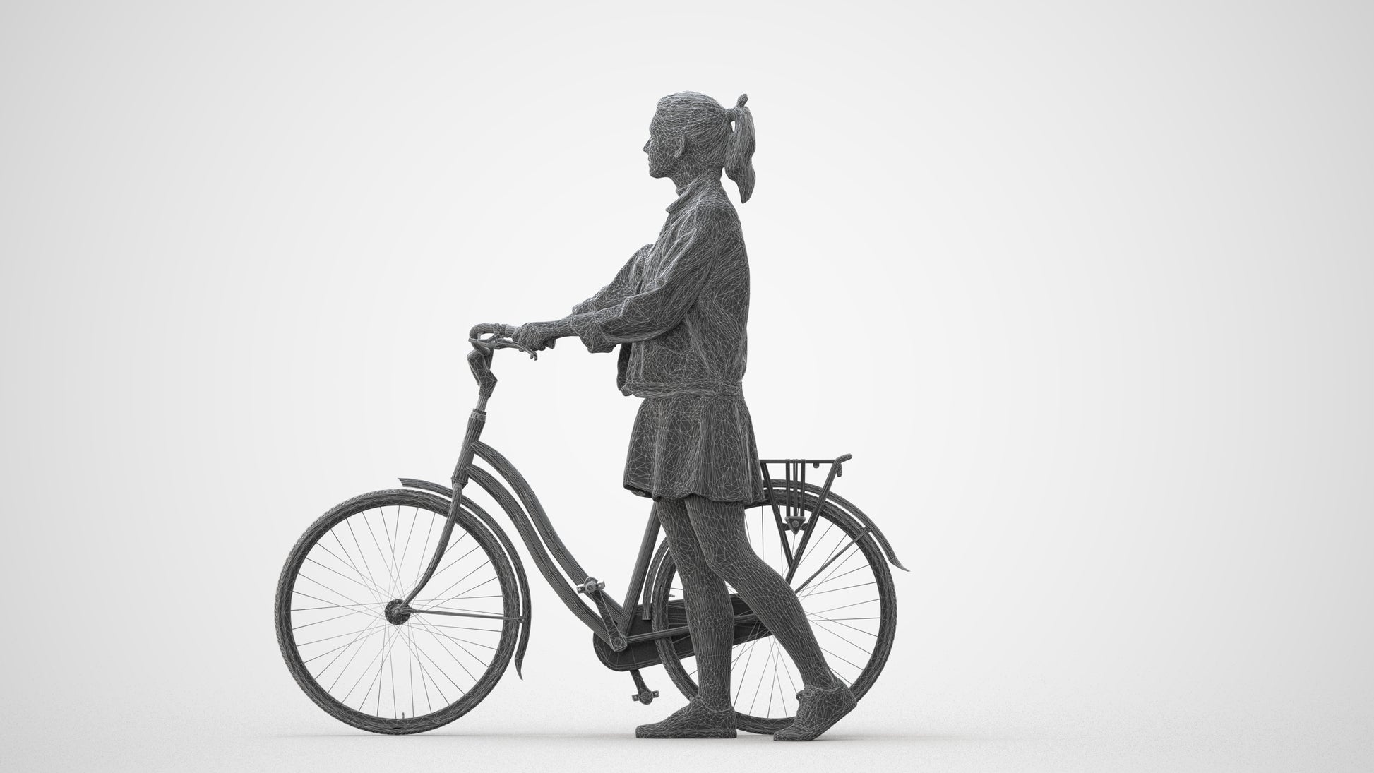 scanned 3D woman casual cycling, photogrammetry people for Enscape and V-Ray, square thumbnail