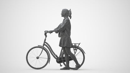 scanned 3D woman casual cycling, photogrammetry people for Enscape and V-Ray, square thumbnail
