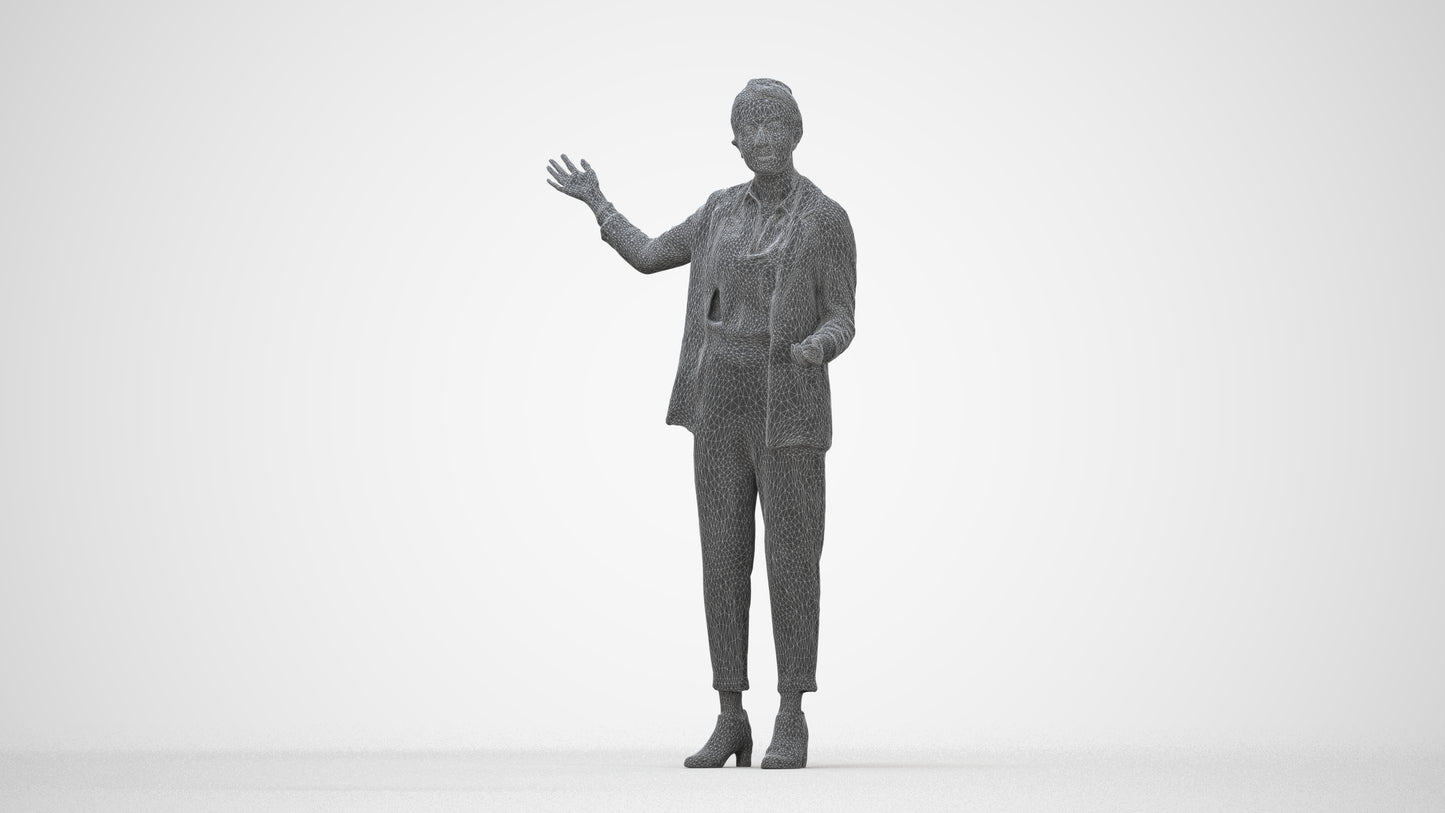 photogrammetry 3D woman business, realistic human model archviz FBX, wireframe back view