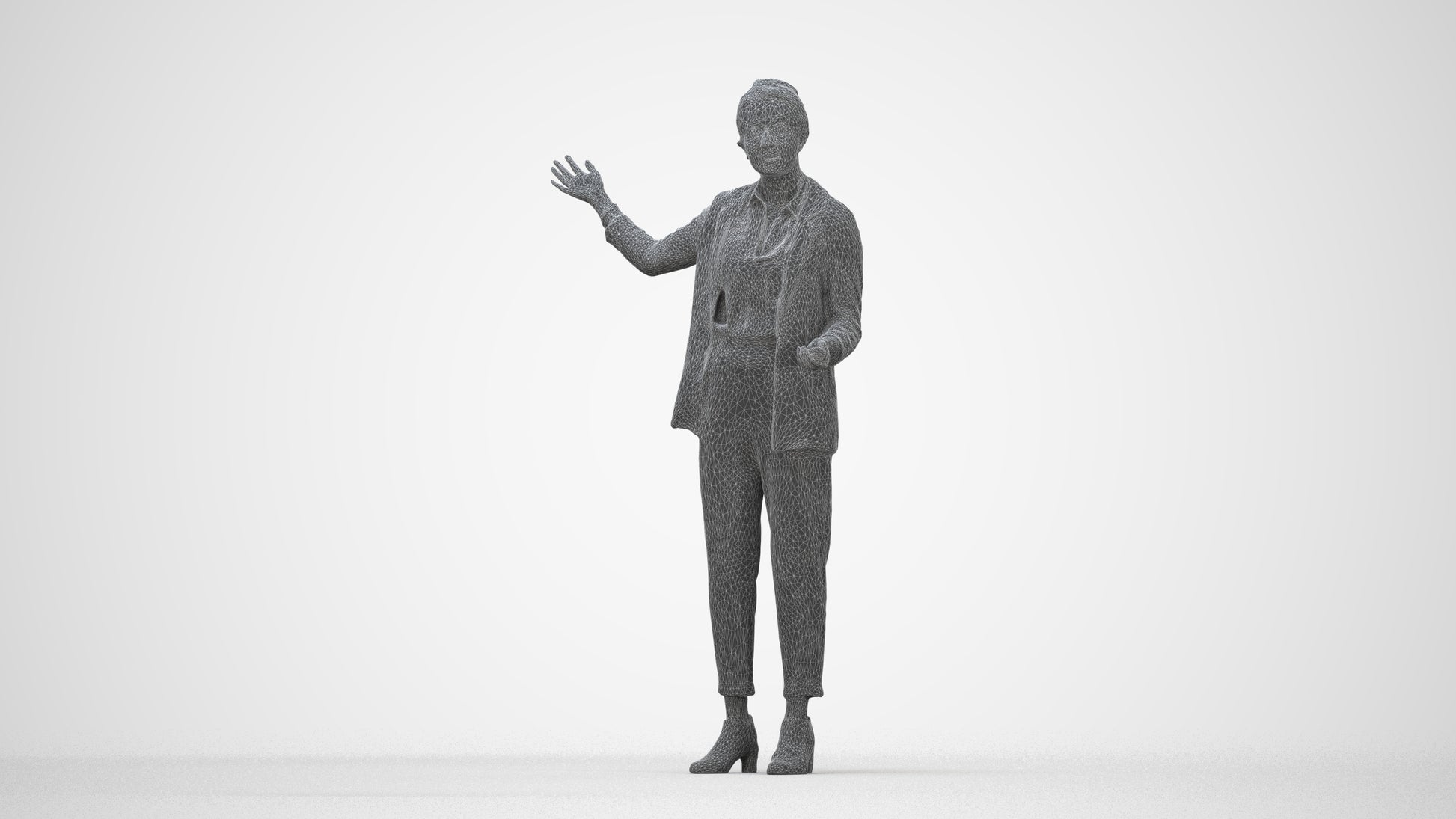 photogrammetry 3D woman business, realistic human model archviz FBX, wireframe back view
