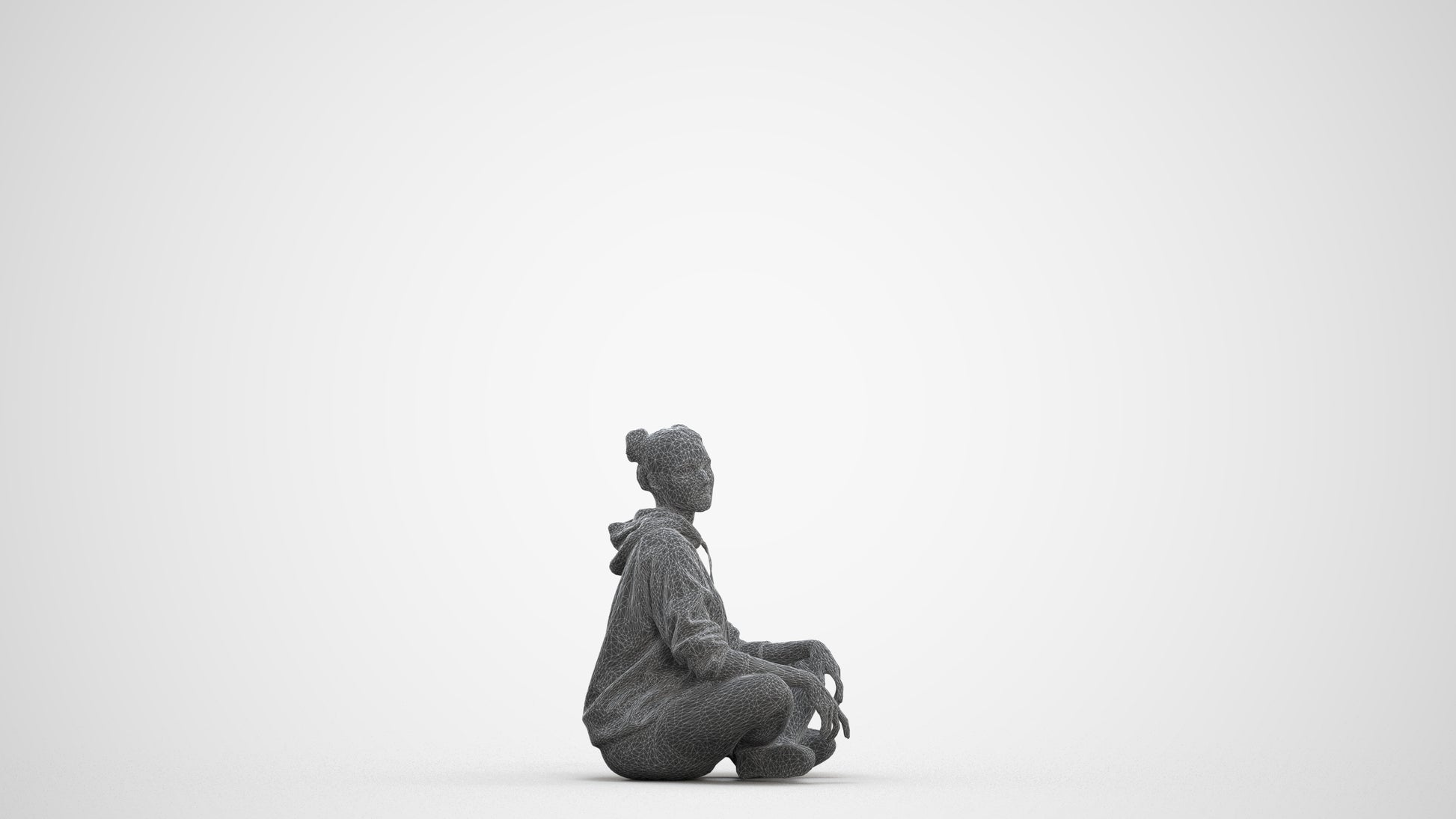 photogrammetry 3D woman casual sitting, realistic human model archviz FBX, three-quarter front view render