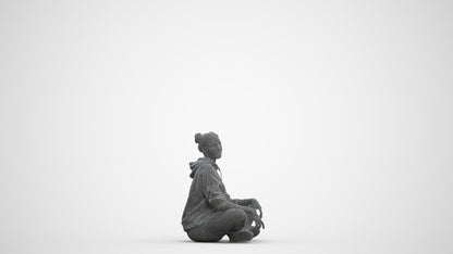 photogrammetry 3D woman casual sitting, realistic human model archviz FBX, three-quarter front view render