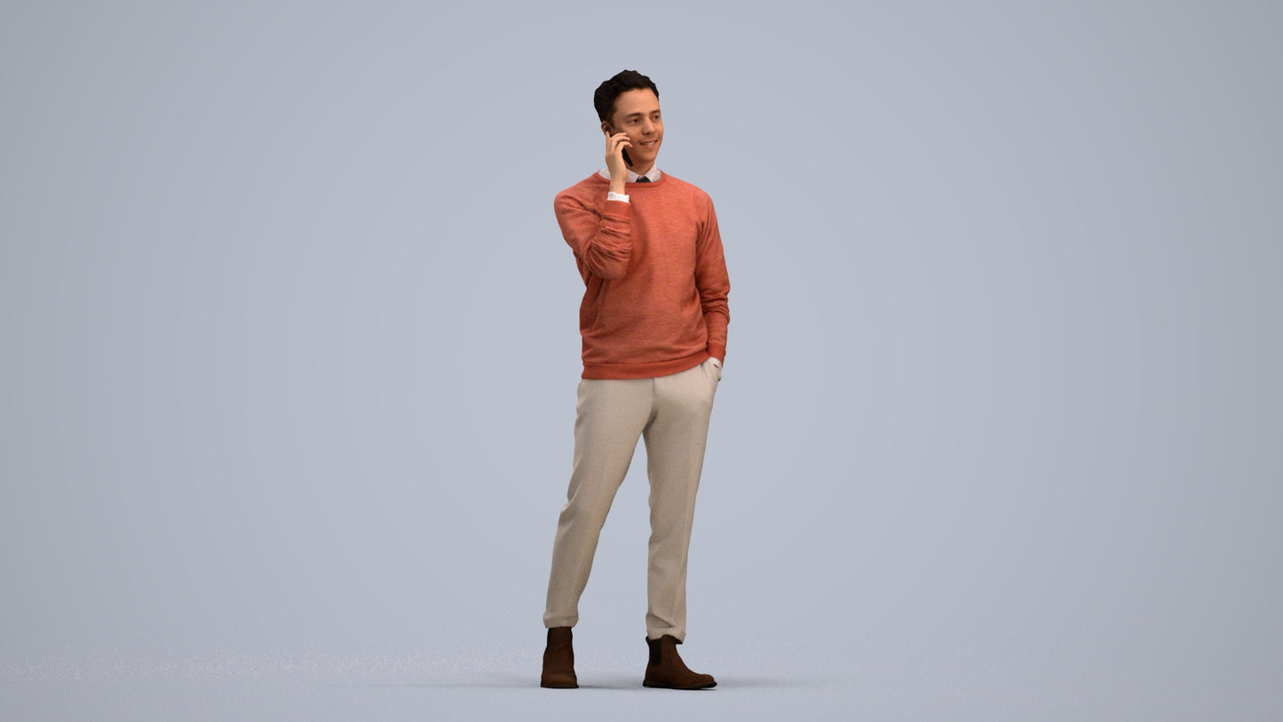 3D human model man casual walking, photogrammetry scanned person for archviz, standing pose render
