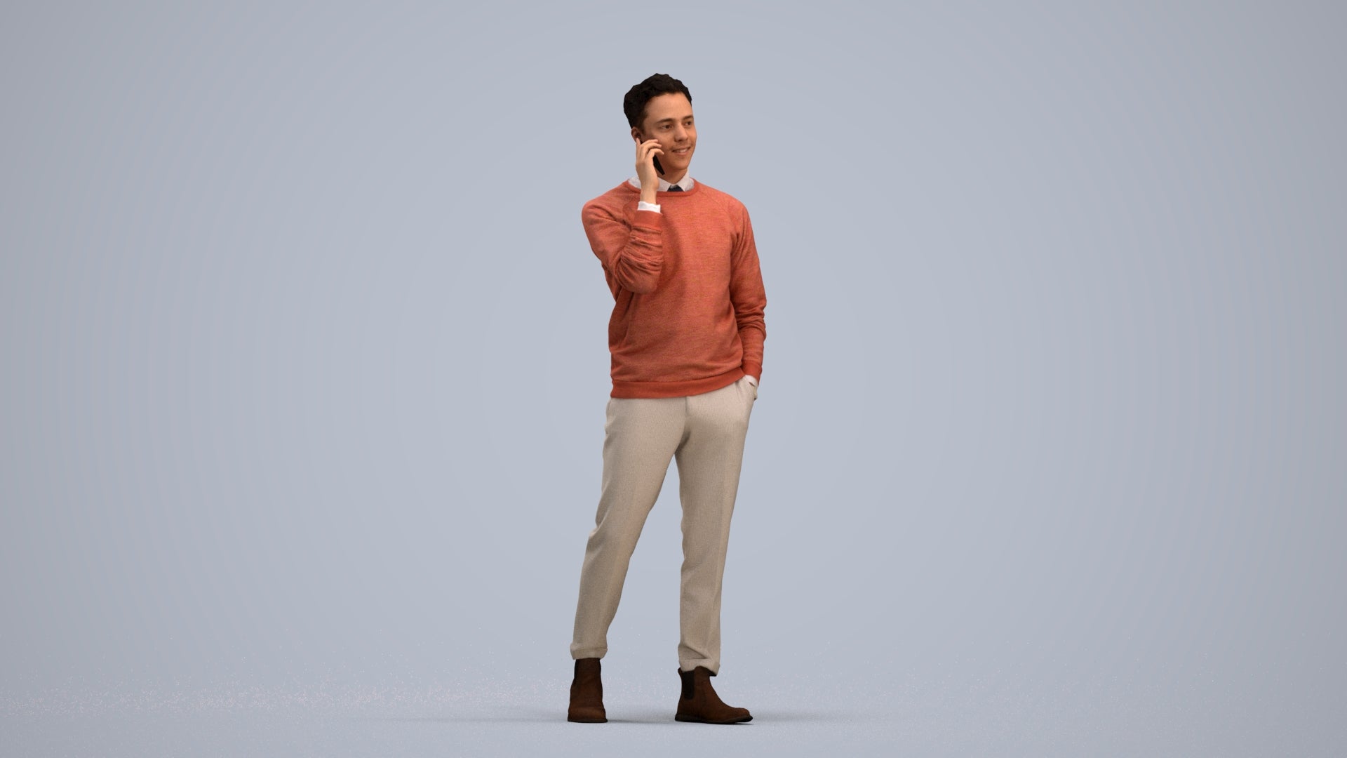3D human model man casual walking, photogrammetry scanned person for archviz, standing pose render