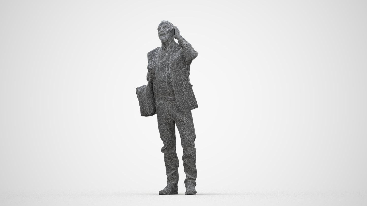 3D people model senior man casual standing, scanned human for 3ds Max rendering, wireframe back view