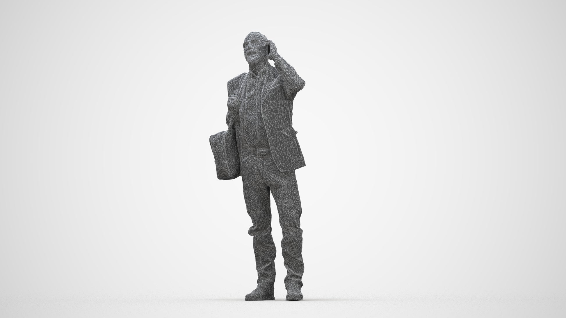 3D people model senior man casual standing, scanned human for 3ds Max rendering, wireframe back view