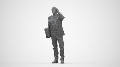3D people model senior man casual standing, scanned human for 3ds Max rendering, wireframe back view