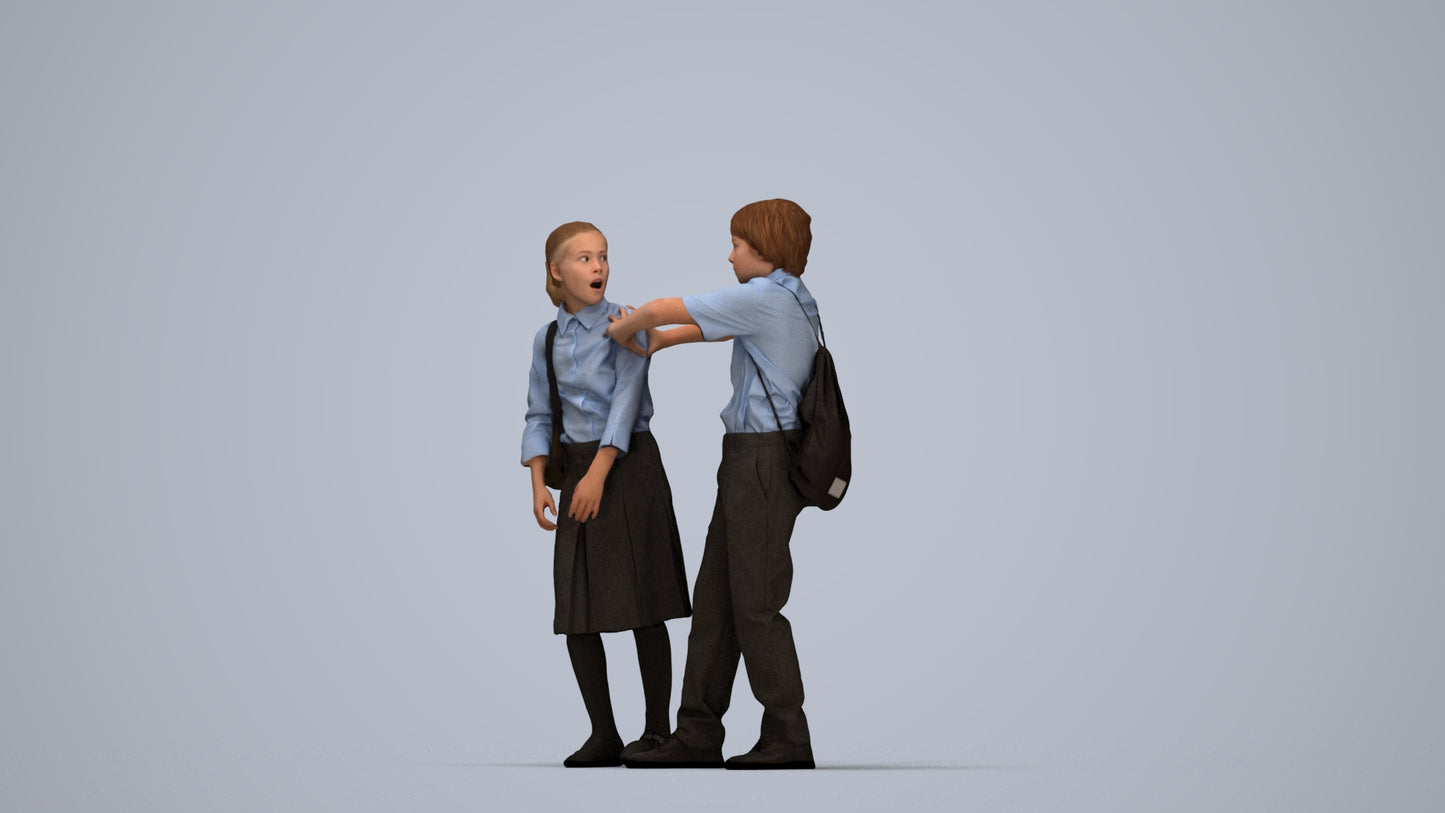 3D human model girl kids, photogrammetry scanned person for archviz, top-down view render