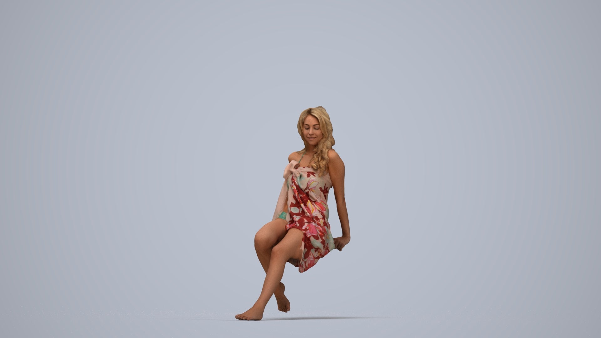 scanned 3D woman pool, photogrammetry people for Enscape and V-Ray, top-down view render
